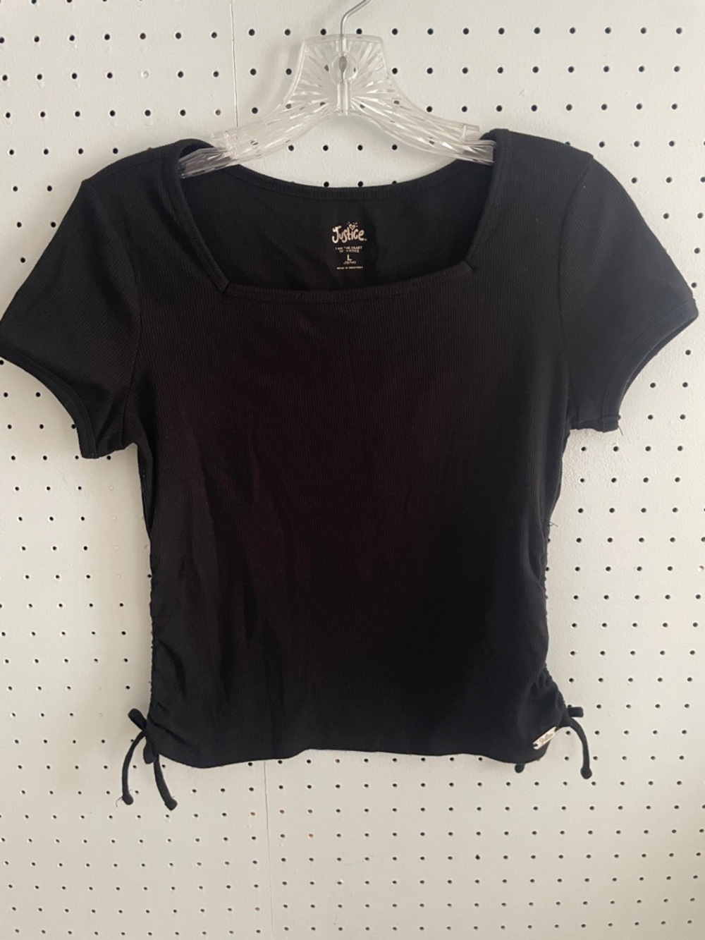 Justice Black Square Neck Short Sleeve Crop Tee with Side Ties